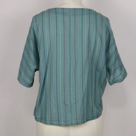 Falls Creek Light Teal Blue Button Down Embroidered Short Sleeve Blouse XL - Picture 10 of 10